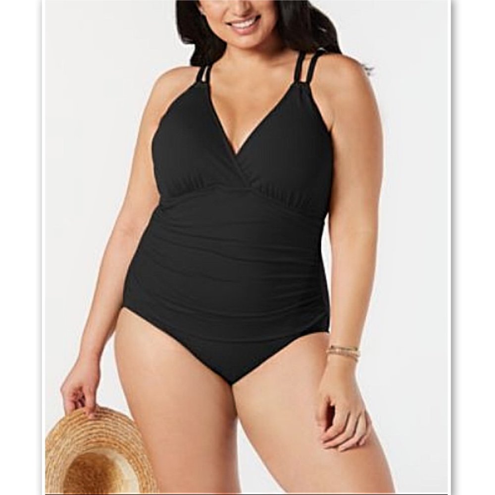 NWT La Blanca Island Goddess Surplice Swimsuit 18W - Picture 1 of 7